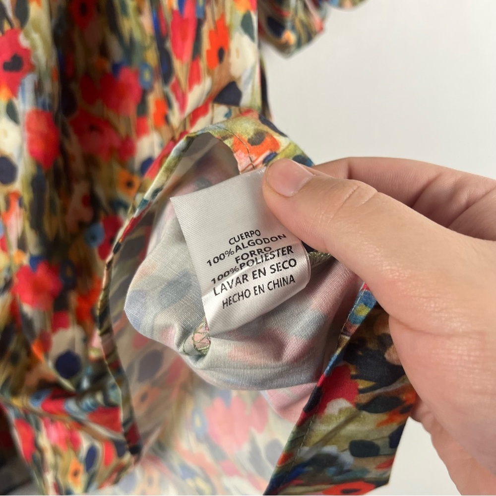 TCEC GREEN FLORAL SMOCK TOP puff sleeve cotton size medium - Picture 5 of 7